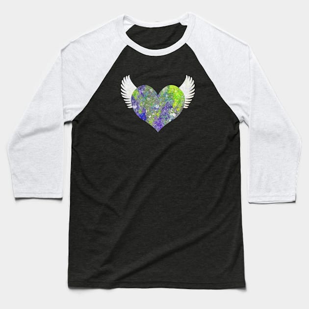 Colorful Heart of Stone - Green and Violet Baseball T-Shirt by RawSunArt